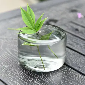 供应透明灰色圆形玻璃花蕾花瓶单叶玻璃花瓶咖啡厅装饰