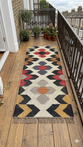 Handwoven Boho Geometric <b>Runner</b> <b>Rug</b> | Wool Jute Tribal Kilim <b>Hallway</b> Carpet for Southwestern Farmhouse Home Decor Bedroom - Product Image 4