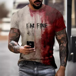 T-shirt d'Halloween imprimé en 3D pour homme, manches courtes, motif éclaboussures de sang « I'm Fine », anti-humidité, coupe jeune - Product Image 1