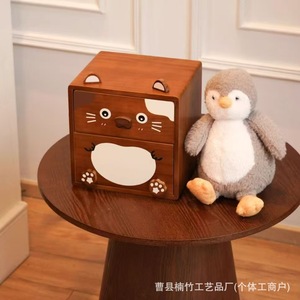 Solid Wood Desktop Jewelry Box Double Layer Drawer Cosmetic Storage Wooden <b>Cartoon</b> Organizer Pine Material Shandong Origin - Product Image 5