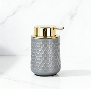 Ensemble d'accessoires de salle de bain en plastique à texture nid d'abeille gris, 6 pièces, distributeur de savon, porte-brosse de <span class=keywords><strong>toilette</strong></span>, pour la décoration de salle de bain moderne - Product Image 3