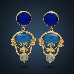 Boucles d'oreilles pendantes en laiton avec pierres précieuses, faites à la main, ethniques, pour mariage, mode bohème, plaquées or - Product Image 2