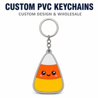 Porte-clés personnalisé en PVC, motif maïs sucré mignon, visage souriant tricolore, en caoutchouc souple, pour Halloween, cadeau de festival en gros