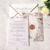 Suite d'invitations de mariage personnalisées en papier vélin floral avec sceau de cire et enveloppe pour mariage, fiançailles, banquet, événement