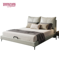 LOONGFUNG Cadre de lit en cuir véritable de style scandinave, lattes en bois de pin massif robustes, mousse haute densité, meubles pour la maison et l'hôtel