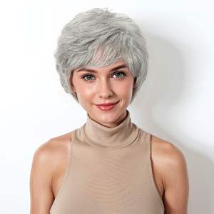 Femmes <span class=keywords><strong>gris</strong></span> crépus bouclés Bob doigt vague Style pour Pixie perruque courte pour Pixie coupe perruque avec dentelle transparente en <span class=keywords><strong>cheveux</strong></span> humains noirs - Product Image 4