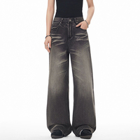 Ensemble de jeans pour hommes, nouveau style rétro américain, jeans délavés à effet poils de chat, coupe droite - Pantalons décontractés amples à jambes larges pour hommes et femmes