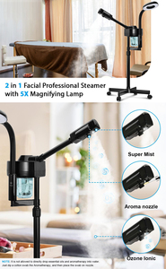 Appareil de soin du visage 2 en 1 avec lampe loupe 5X, vaporisateur ionique à ozone 360° °   Équipement de soin du visage avec buse rotative - Product Image 3