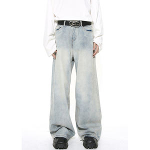 <span class=keywords><strong>Pantaloni</strong></span> di jeans larghi dritti lavati blu chiaro per ragazzi di nuovo colore <span class=keywords><strong>pantaloni</strong></span> larghi in Denim larghi stile da <span class=keywords><strong>uomo</strong></span> - Product Image 2