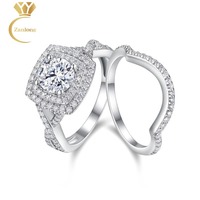 Ensemble de bagues en argent sterling avec moissanite ronde taille brillant 1 carat, style mode, design de luxe, bijoux, deux bagues combinées pour femme