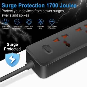 Multiprise portable avec protection contre les surtensions, prise standard européenne, rallonge murale, prise de courant USB, noir, multiprise universelle 110V 3 - Product Image 2