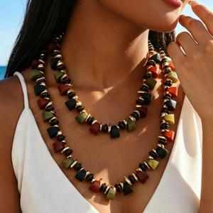 Kaimei 2025 Modeschmuck Holz Retro CCB Schweres Handgefertigtes Damen-Collier Elastisches Armband Große Holz Afrikanische Halsketten - Product Image 1