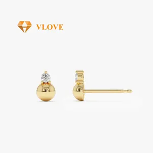 VLOVE Wholesale 18K Gold Jewelry Solid Gold Jewelry 14K Gold Diamond Ball Studs