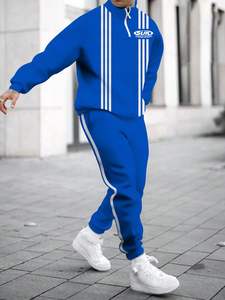 En stock: Conjunto deportivo de invierno de fábrica, 100% algodón, sudadera con capucha, pantalón de manga larga, corte recto, combinación de colores, talla grande. - Product Image 4