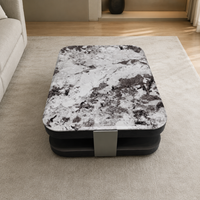Table basse élégante et moderne en marbre arrondi, durable, écologique, polyvalente, avec surface spacieuse et structure en bois