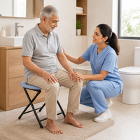 Chaise de toilette pliante portable avec siège surélevé, cadre robuste en X, facile à nettoyer, pour la maison, la salle de bain et les soins aux personnes âgées