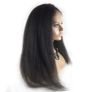 Stock 10"-24" 100% virgin remy human hair drop shipping vendor glueless kinky straight full silk top lace wigs