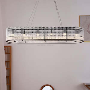 <span class=keywords><strong>Tube</strong></span> de verre pour îlot de cuisine américain Suspension rectangulaire noire Suspension de lustre moderne Suspension de lampe pour salle à manger - Product Image 3