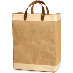 French Market Eco-Friendly Large Burlap Jute Shopping Grocery Bag Market Tote Goods and Provisions