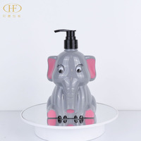 Conteneur de shampooing en plastique de dessin animé PVC 480 ml en forme d'éléphant avec pompe à clapet, distributeur de lotion liquide, gel douche, savon, sérum pour soins de la peau