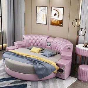 <span class=keywords><strong>Lit</strong></span> électrique multifonction moderne de luxe avec cadre en bois de chêne, revêtement en cuir microfibre, tiroirs de rangement, massage, taille <span class=keywords><strong>double</strong></span> - Product Image 3