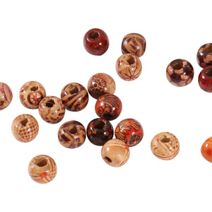 Wooden <b>Beads</b> 9x10mm Round <b>Large</b> Hole Painted Patterned For Jewelry Making 100pcs Pack - Product Image 4