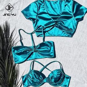 Swimsuit Manufacturer Satin Bikini Solid Shiny Bathingsuit Halter Bikinis & Beachwear Sexy Girl Swimsuit - Product Image 3