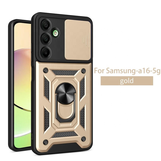 Push Window Mobile Phone Cases for Samsung A16 5G Slide Camera Protection Ring Kickstand Phone Back Cover