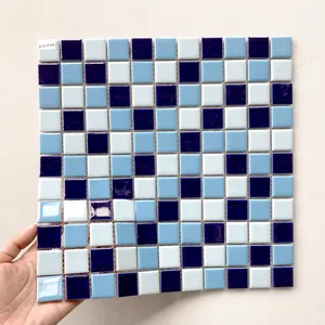 Azulejos cuadrados de mosaico para piscina, porcelana de cerámica esmaltada moderna, azul oscuro