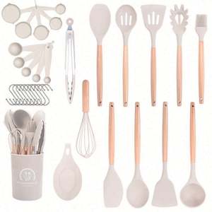 Ensemble d'ustensiles de cuisine en silicone avec manche en bois, 33 pièces, spatules de mélange antiadhésives, accessoires de cuisine personnalisés - Product Image 4