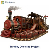 Équipement de terrain de jeux intérieur sur le thème de la gare, ensemble de jeux souples, piscine à balles, toboggan, locomotive, tour d'escalade, clé en main pour maternelle
