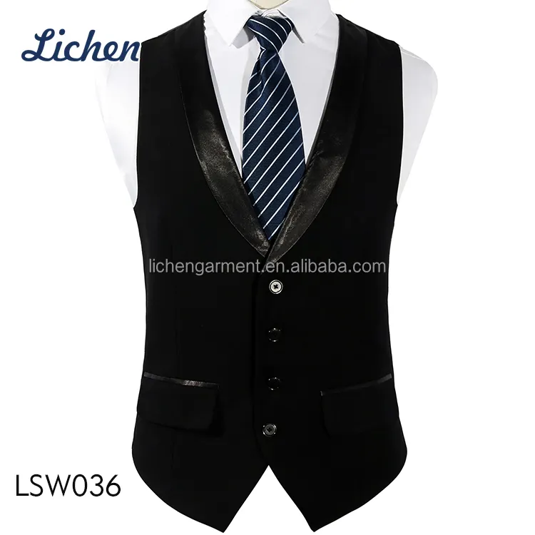 Vest Vest Custom Made High Quality OEM Handsome Evening Dress Men Wool Vest With Leather Collar