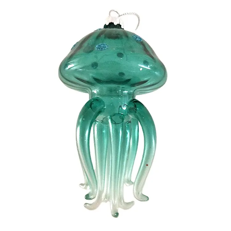 New Design Custom Made Sea Animal Bule Jellyfish Shape Figurine Glass Blown Christmas Ornaments For Xmas Tree Hanging Decoration