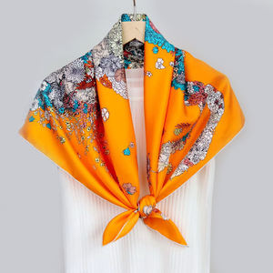 وشاح حريري جاهز للشحن 90*90 شالات ولف 14 وشاح يحمل علامة تجارية قماش حرير للوشاح مطبوع بألوان متعددة - Product Image 2