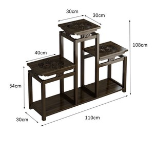 Soporte para Flores de Madera Maciza Estilo Chino de 2 Niveles Color Nogal Multifuncional Decoración para Sala de Estar Estante para Exhibición de Plantas en Balcón - Product Image 4