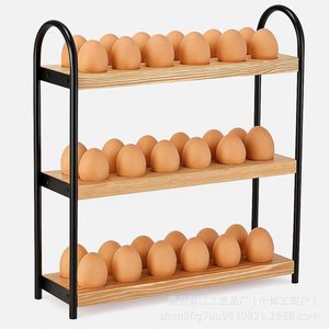 Estante para huevos de madera de 3 niveles, bandeja para huevos, estante de almacenamiento de huevos para encimera de cocina, combinación de hierro y madera - Product Image 5