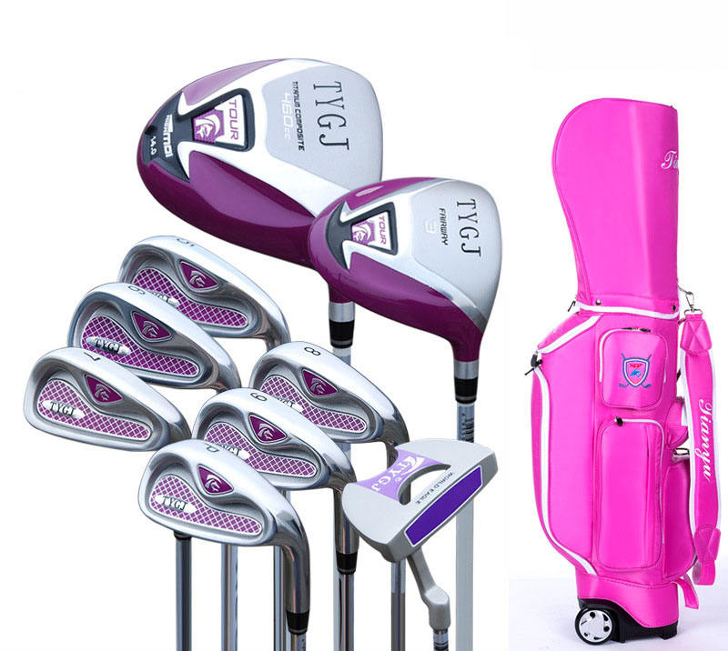 pink 9pcs steel shaft clubs+ball bags
