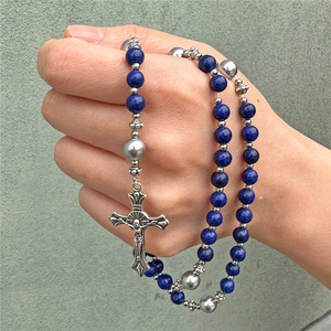 Haute qualité perles de pierre naturelle chapelet Wrap Bracelet Christ jésus religieux croix pendentif prière perle Bracelet bijoux cadeaux - Product Image 3
