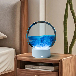 Lámpara de escritorio LED con patrón de pintura de arena 3D moderna, lámparas de inducción, pantalla de cristal de viento de paisaje chino, batería nocturna táctil - Product Image 6