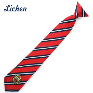 Jacquard gravata de pescoço vermelho, poliéster, uniforme escolar, logotipo personalizado, listrado