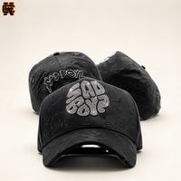 Casquette de baseball noire XJunior H Sad Boyz avec logo personnalisé, emblème en strass, broderie intégrale, streetwear, hip hop, unisexe, vente en gros