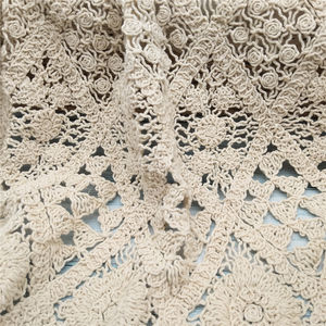 Tela de Algodón 100% Ecológica, Bordada con Cuerda Beige y Encaje Floral, Soluble en Agua, para Prendas y Textiles del Hogar - Product Image 4