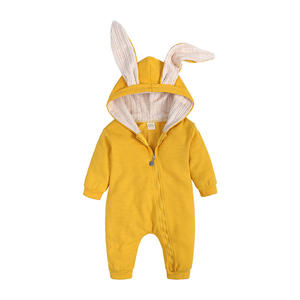 Wholesale Solid Color Cotton Infant Jumpsuit Casual Summer Baby Romper <strong>Dinosaur</strong> Hood Zipper Closure for <strong>Kids</strong> Boys Girls <strong>Onesie</strong> - Product Image 5