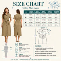 Robe Midi en Coton 200 GSM pour Femme, Col Chemise, Manches Courtes, Ceinture et Poches, Logo Personnalisé, OEM, Vente en Gros