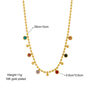 European American Retro Minimalist Colored Crystal Pendant Titanium Steel Necklace Gold Everyday Wear - Product Image 4