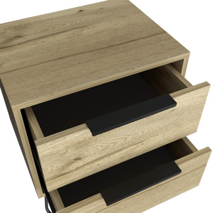 Comodino 22 pollici (H) con due cassetti, gambe a forcina, in rovere chiaro, mobile contenitore per camera da letto - Product Image 5