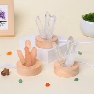 Wholesale USB Led Night Light Natural Healing Stone Clear Quartz Point <b>Crystal</b> Lamp with Wooden Base - Product Image 2