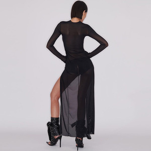 <span class=keywords><strong>Vestito</strong></span> da donna <span class=keywords><strong>Midi</strong></span> impiombato con <span class=keywords><strong>maniche</strong></span> <span class=keywords><strong>lunghe</strong></span> nere Sexy autunnali di migliore qualità - Product Image 2