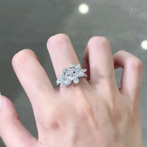 <span class=keywords><strong>Anillo</strong></span> de Diamantes Cultivados en Laboratorio con Diseño Artístico de Flor de Hielo Fluido, Plata de Ley PT950, <span class=keywords><strong>Anillo</strong></span> de Compromiso y Boda para Mujer, Anillos de Boda - Product Image 5