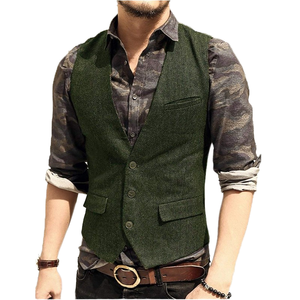 Gilet en tweed de laine pour homme, coupe ajustée, col en V vintage à chevrons, pour tenue formelle et décontractée, gris - Product Image 1